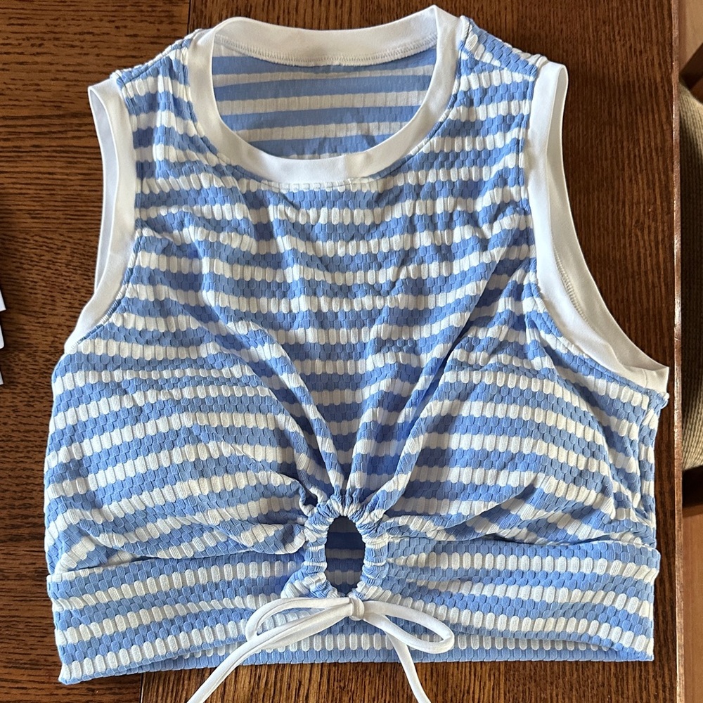 Robin Piccone Blue and White Textured Tank Top